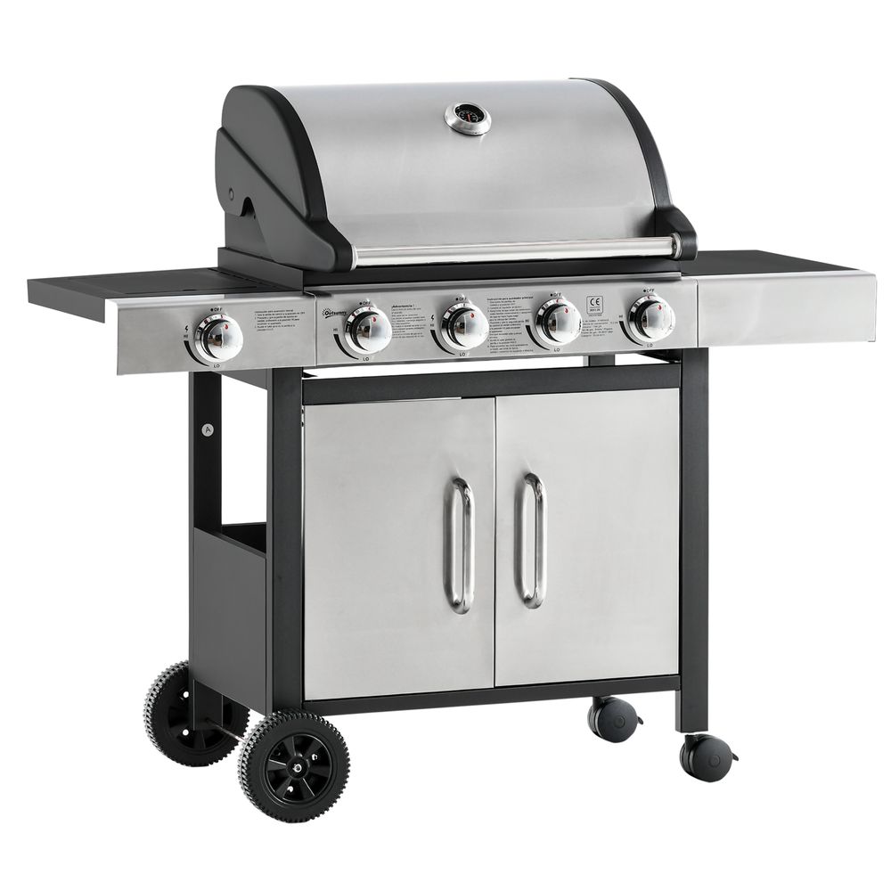 Gas Barbecue Grill 4+1 Burner BBQ Trolley Rack 128x50x113cm Stainless Steel - anydaydirect