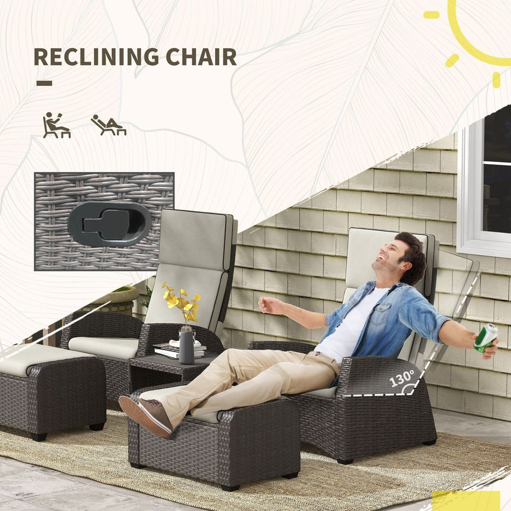 Outsunny 5 PCs Rattan Garden Furniture Set with Reclining Chairs, Table, Brown - anydaydirect