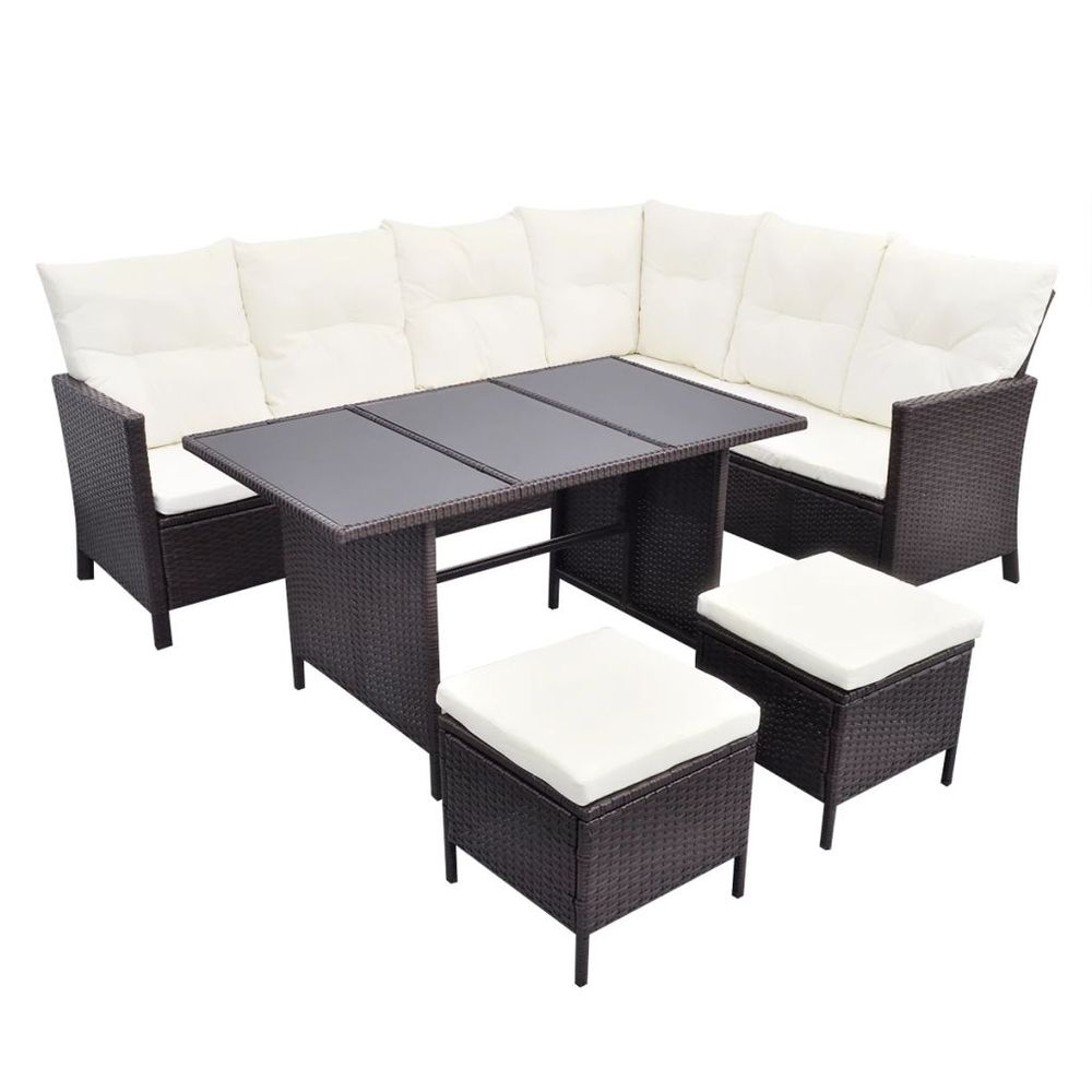 4 Piece Garden Lounge Set with Cushions Poly Rattan Brown - anydaydirect