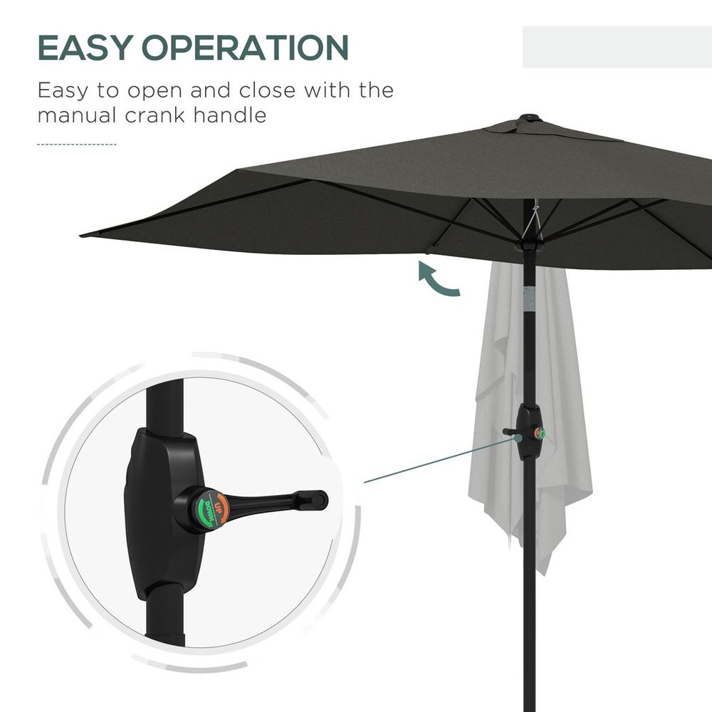 Outsunny 2 x 3(m) Garden Parasol Rectangular Market Umbrella w/ Crank Dark Grey - anydaydirect