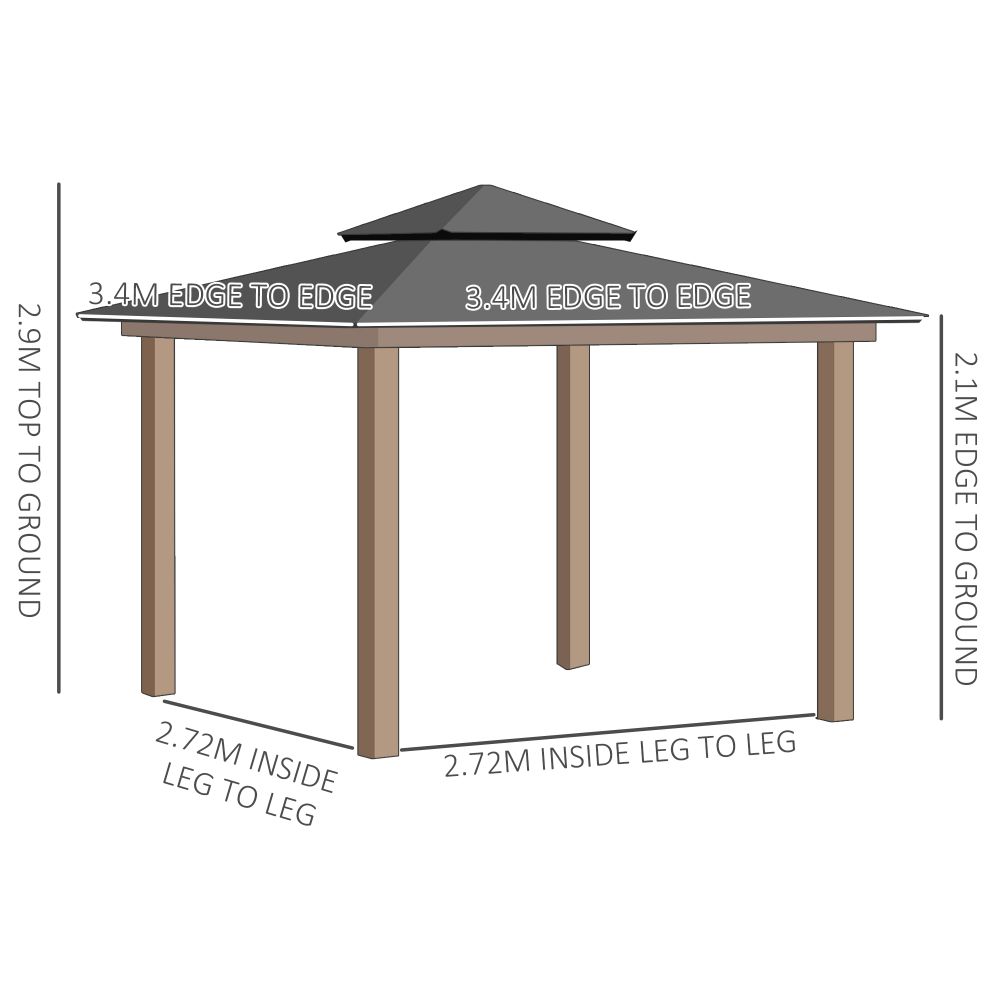 3.5 x 3.5m Aluminium Hardtop Gazebo Canopy 2-Tier Roof Grey - anydaydirect