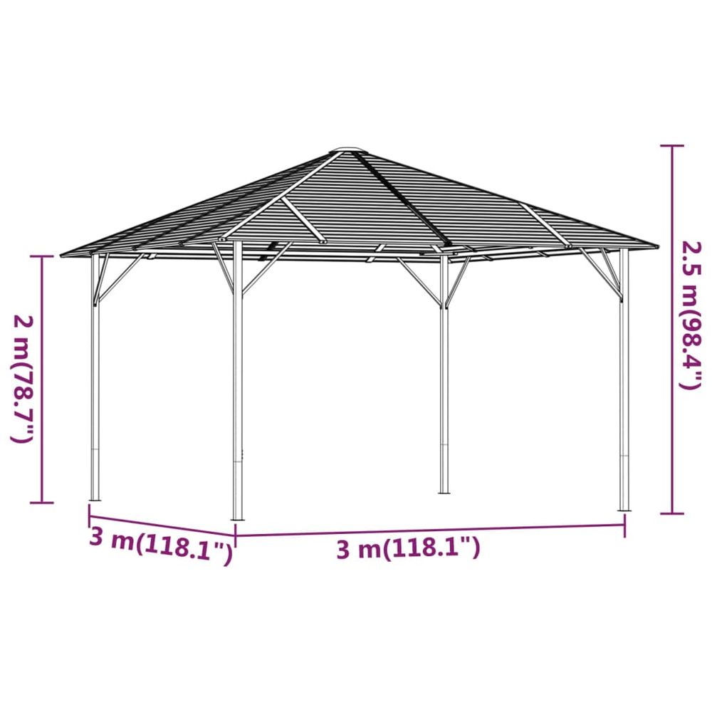 Gazebo with Roof 3x3 m Anthracite - anydaydirect