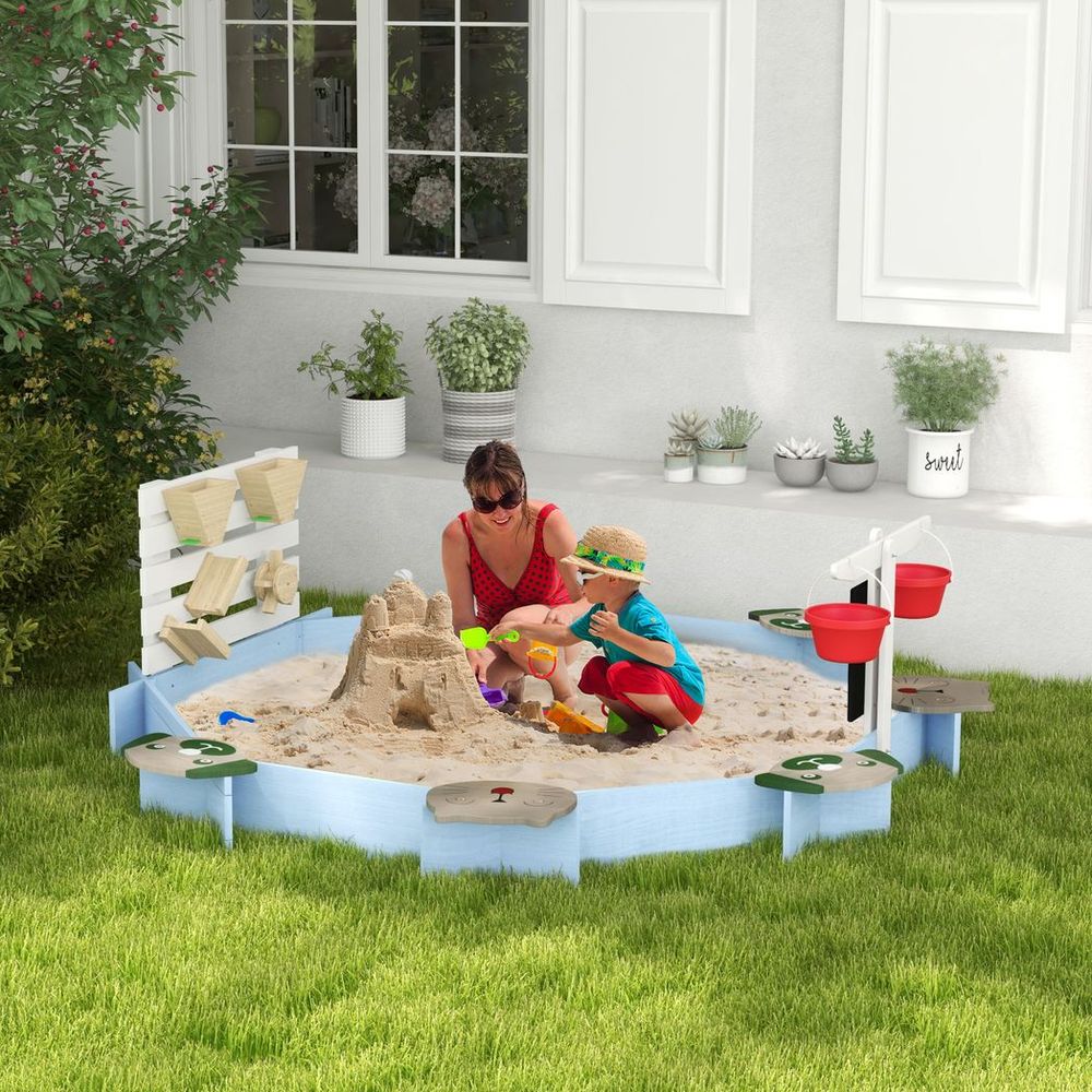 Outsunny Kids Sandbox, Outdoor Playset, for Ages 3-7 Years - Blue - anydaydirect