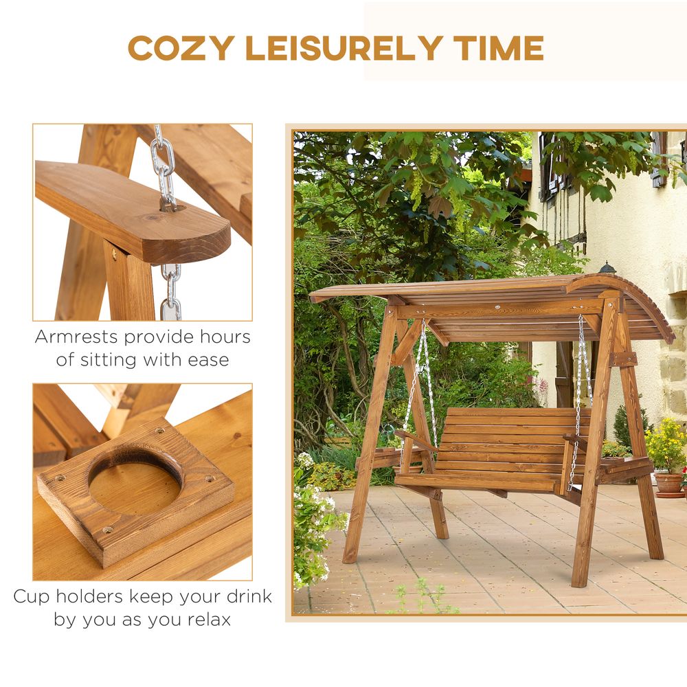 2 Seater Swing Chair Canopy Swing Bench & Adjustable Shade & Wood Frame - anydaydirect