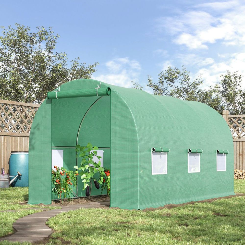 Outsunny 4.5m x 2m x 2m Walk-In Gardening Plant Greenhouse w/ PE Cover, Green - anydaydirect