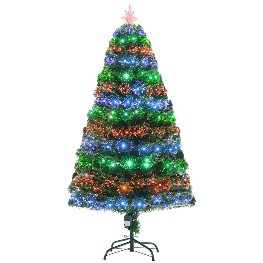 5ft Prelit Artificial Christmas Tree with Multi-Coloured Fiber LED Light Green - anydaydirect