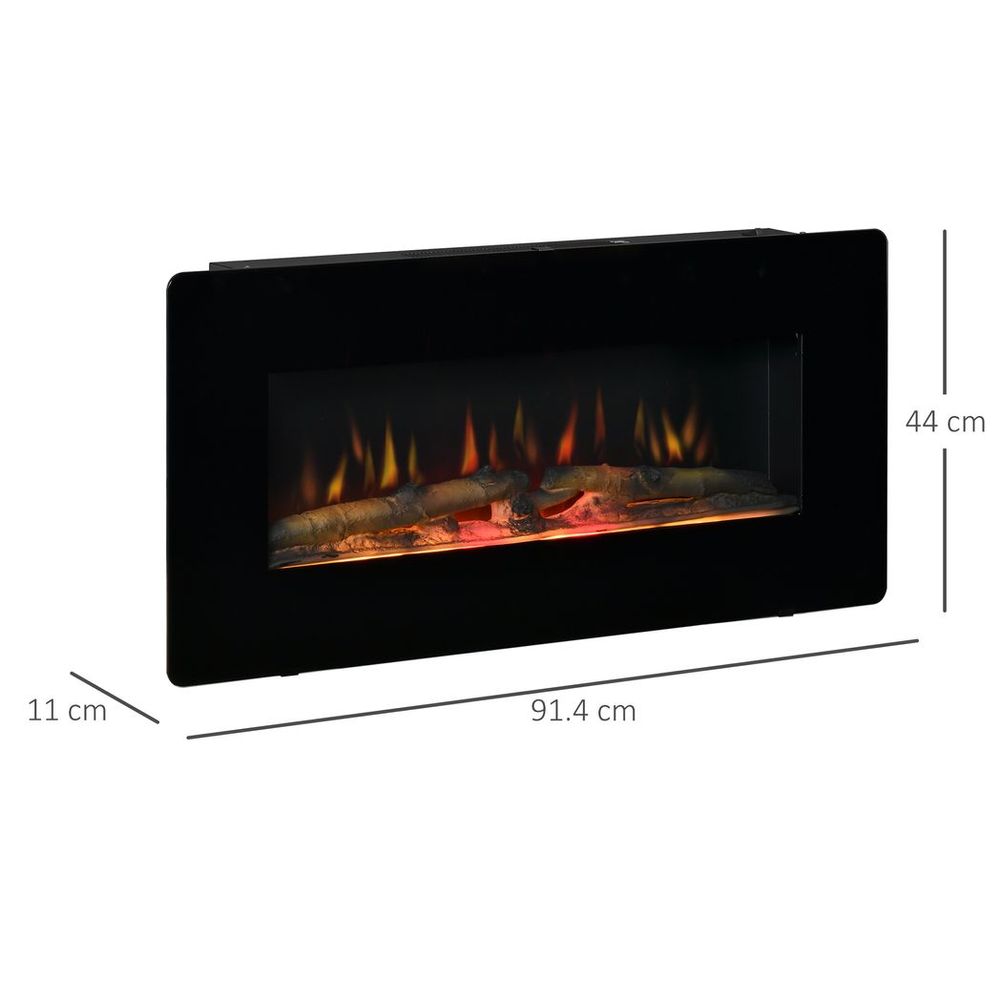 HOMCOM Electric Fireplace Heater Wall-Mount W/ Flame Effect Remote Control Timer - anydaydirect