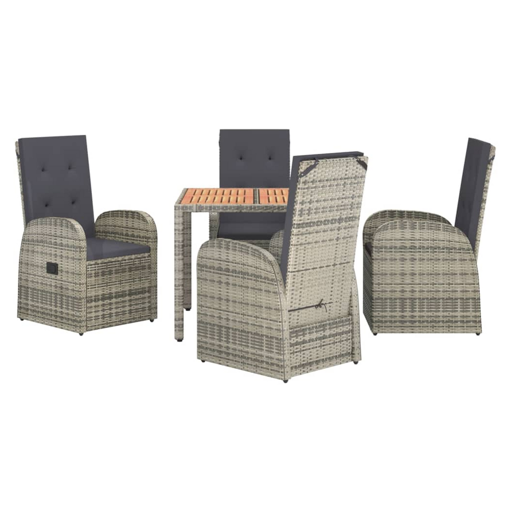 5 Piece Garden Dining Set Grey Poly Rattan&Solid Wood Acacia - anydaydirect