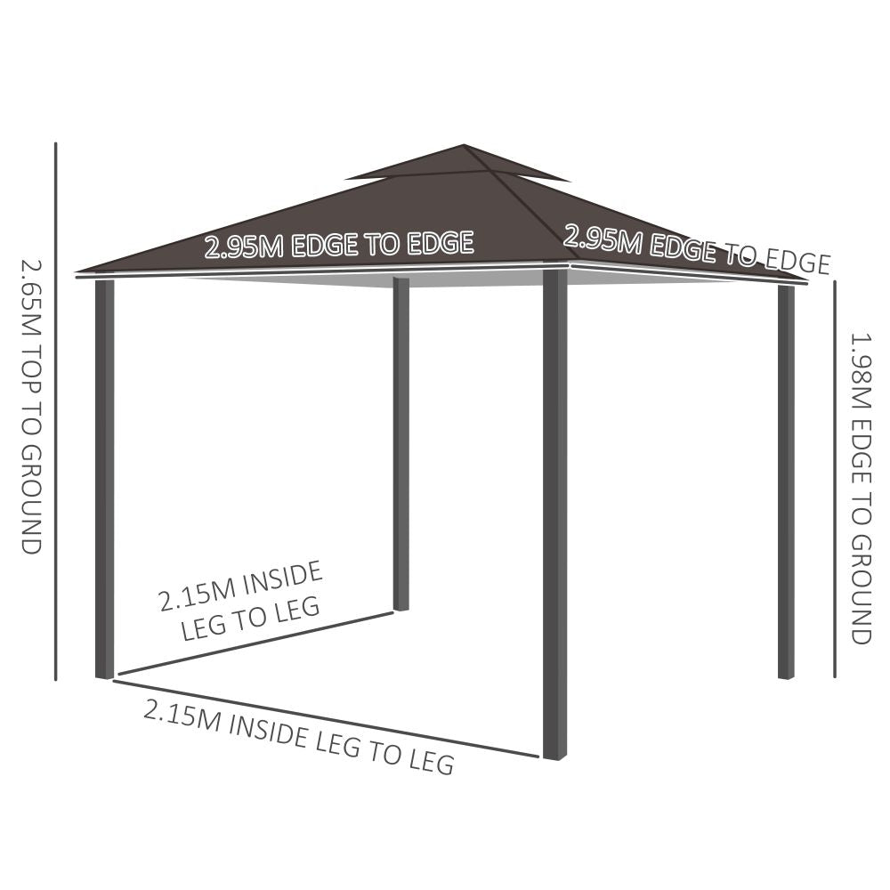 3x3 m Gazebo W/Side Panel-Brown - anydaydirect
