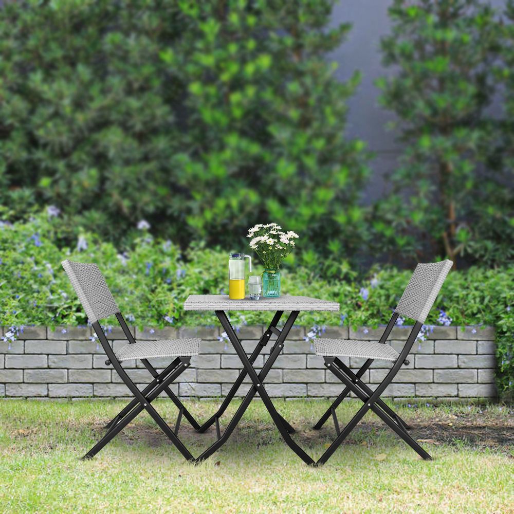 3 PCs Outdoor Rattan Garden Bistro Table & Chairs Set - anydaydirect