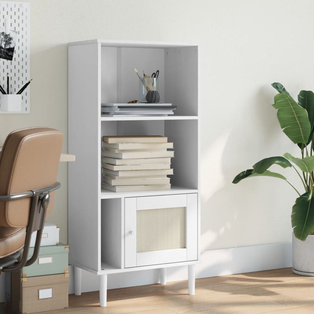 vidaXL Bookcase SENJA Rattan Look White 60x35x130 cm Solid Wood Pine - anydaydirect