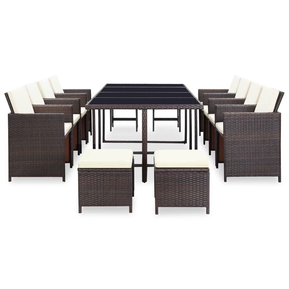 13 Piece Outdoor Dining Set with Cushions Poly Rattan Brown - anydaydirect