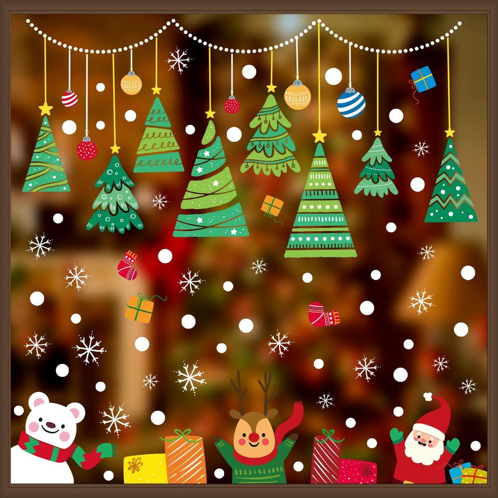 9 Sheets Christmas Window Stickers Double-side PVC Reusable Window Cling - anydaydirect