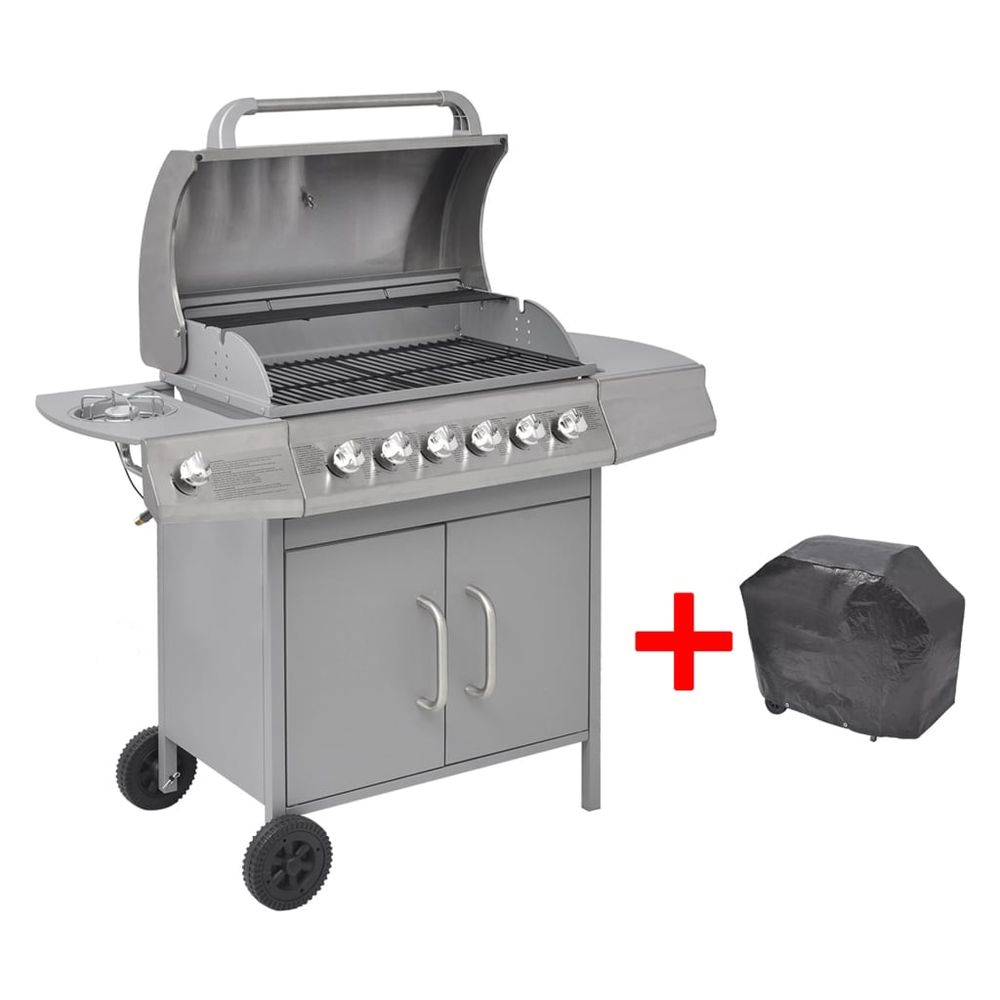 Gas Barbecue Grill 6+1 Cooking Zone Silver - anydaydirect