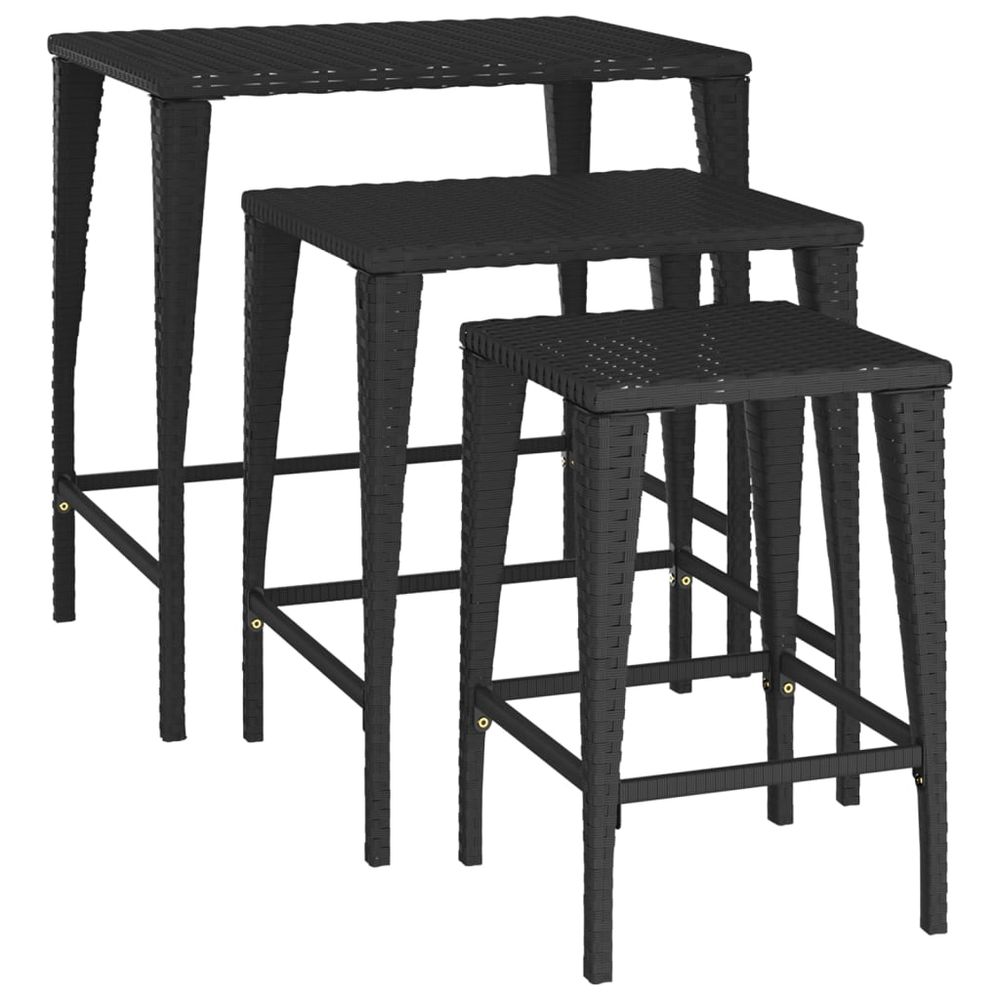 Nesting Tables 3 pcs Black Poly Rattan - anydaydirect