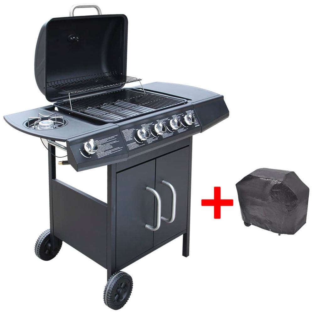 Gas Barbecue Grill 4+1 Cooking Zone Black - anydaydirect