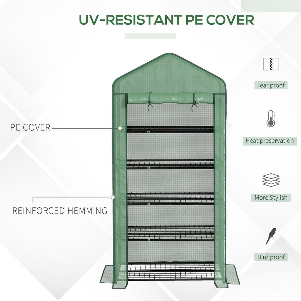 Outsunny Widened Mini Greenhouse 5 Tier Green House, 193H x 90W x 49Dcm, Green - anydaydirect