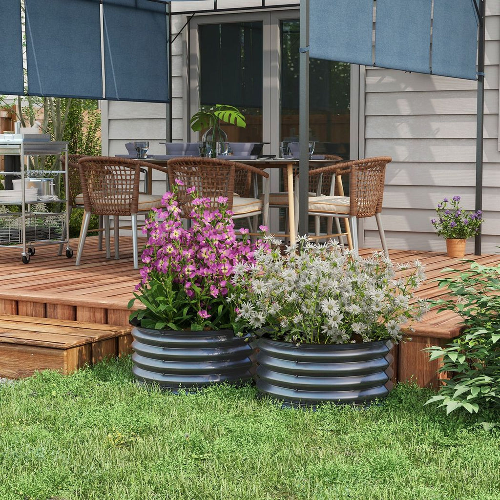 Outsunny Set of 2 Raised Garden Bed Metal Planter Box with Safety Edging, Grey - anydaydirect