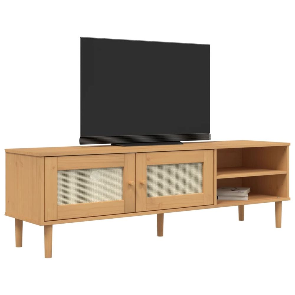 vidaXL TV Cabinet SENJA Rattan Look Brown 158x40x49cm Solid Wood Pine - anydaydirect