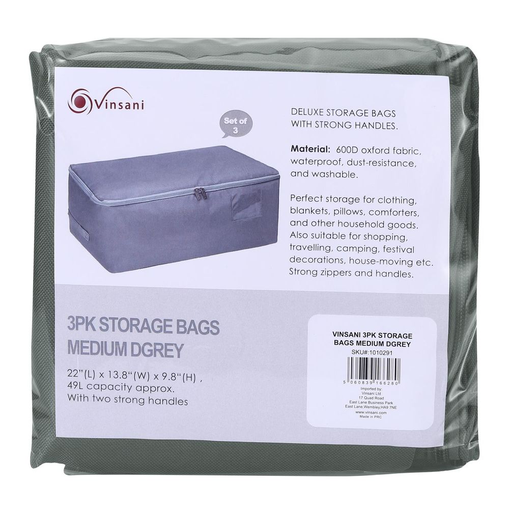 3PK STORAGE BAGS MEDIUM DGREY 1010291 - anydaydirect