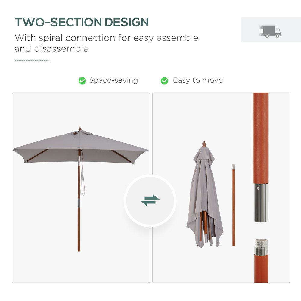Wooden Patio Umbrella Market Parasol Outdoor Sunshade Grey Outsunny - anydaydirect