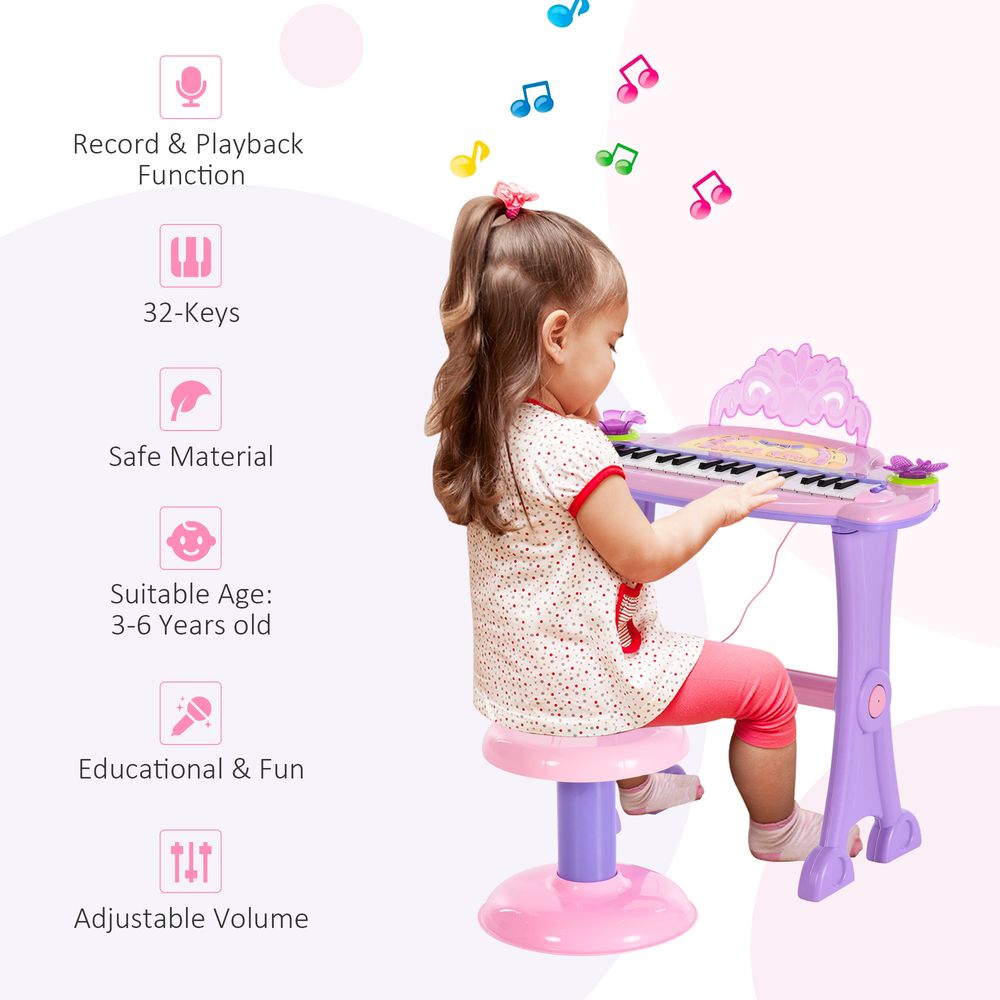 Mini Battery Organ Piano Microphone Stool 32 Key Keyboard Kids Toy - anydaydirect