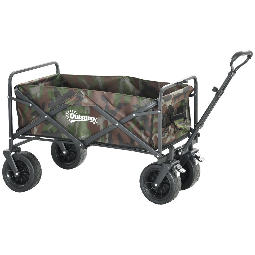 Outsunny Foldable Garden Cart, Outdoor Utility Wagon with Carry Bag, Camouflage - anydaydirect