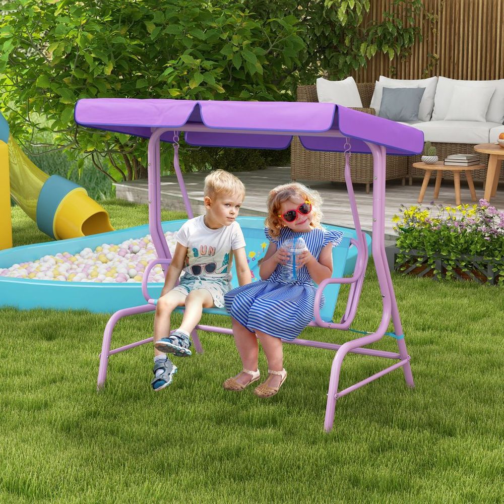 Outsunny 2 Seater Kids Swing Chair, Fairy-Themed with Adjustable Canopy - anydaydirect