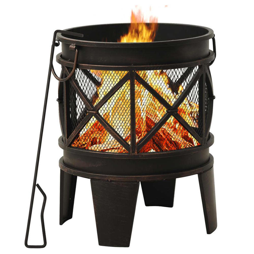 Rustic Fire Pit with Poker Φ42x54 cm Steel - anydaydirect