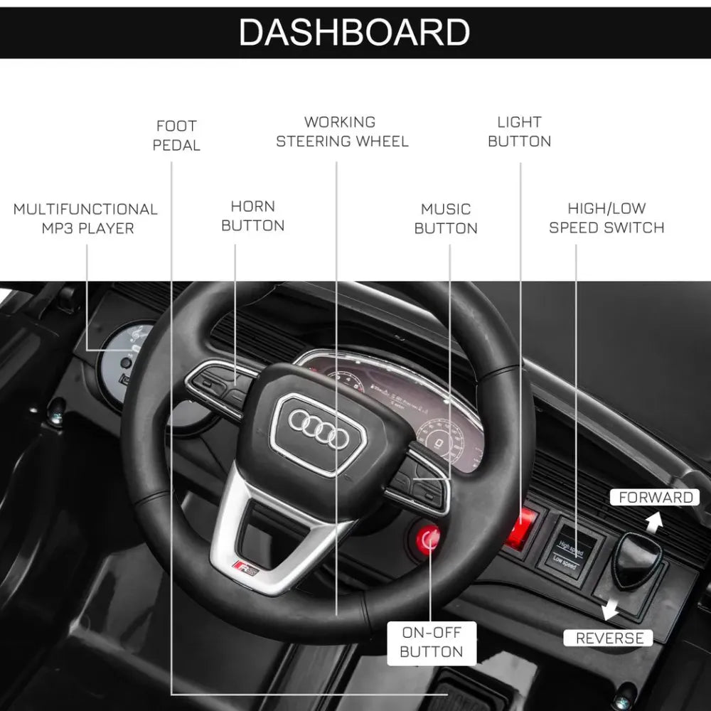 Audi RS Q8 6V Kids Electric Ride On Car Toy w/ Remote USB MP3 Bluetooth Black - anydaydirect