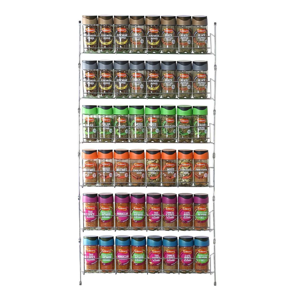 6 Tier Spice Herb Jar Rack Holder Kitchen Door Cupboard Wall Storage - anydaydirect