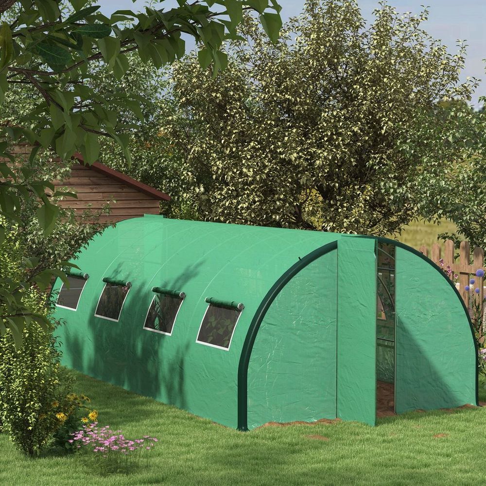 Outsunny Tunnel Greenhouse, Upgraded Structure, Hinged Doors, 6 x 3(m), Green - anydaydirect