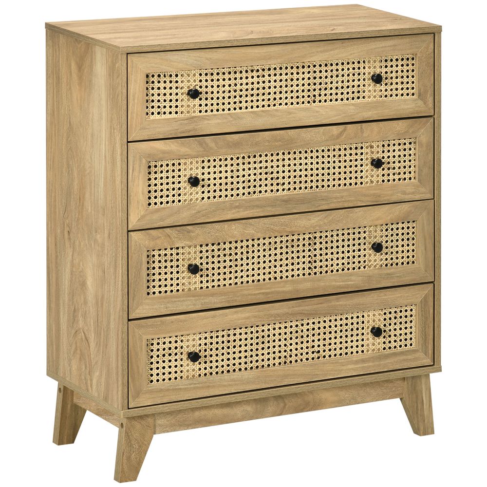 Rattan Chest of Drawers 4-Drawer Dresser Storage Cabinet Bedroom, Wood Effect - anydaydirect