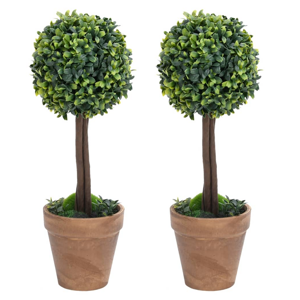 Artificial Boxwood Plants 2 pcs with Pots Ball Shaped Green 33 cm - anydaydirect