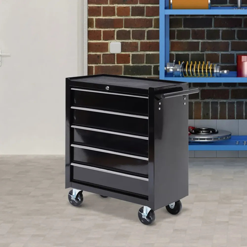 Steel 5-Drawer Tool Storage Cabinet Lockable w/ Wheels Handle 2 Keys Garage - anydaydirect