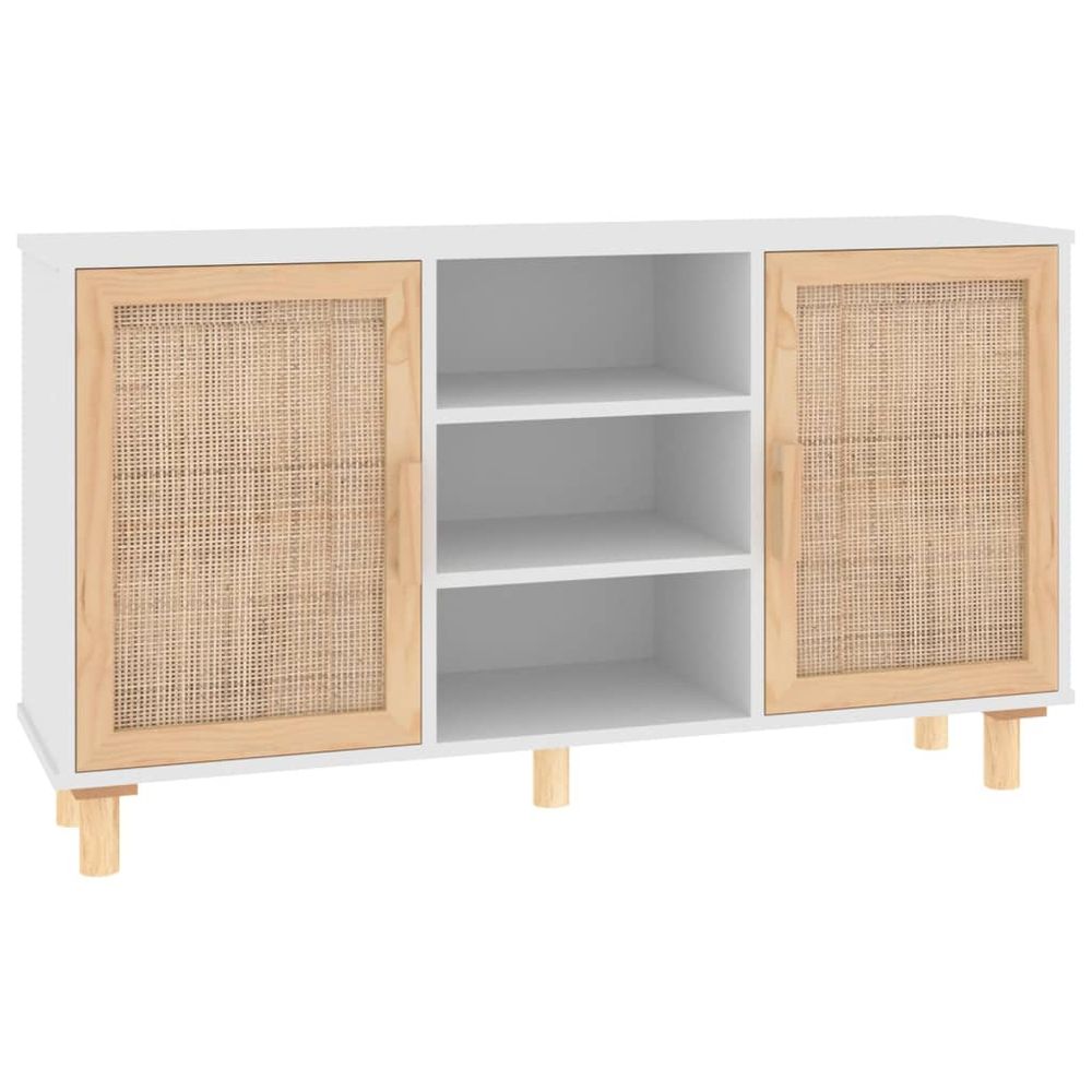 Sideboard White 105x30x60 cm Solid Wood Pine and Natural Rattan - anydaydirect