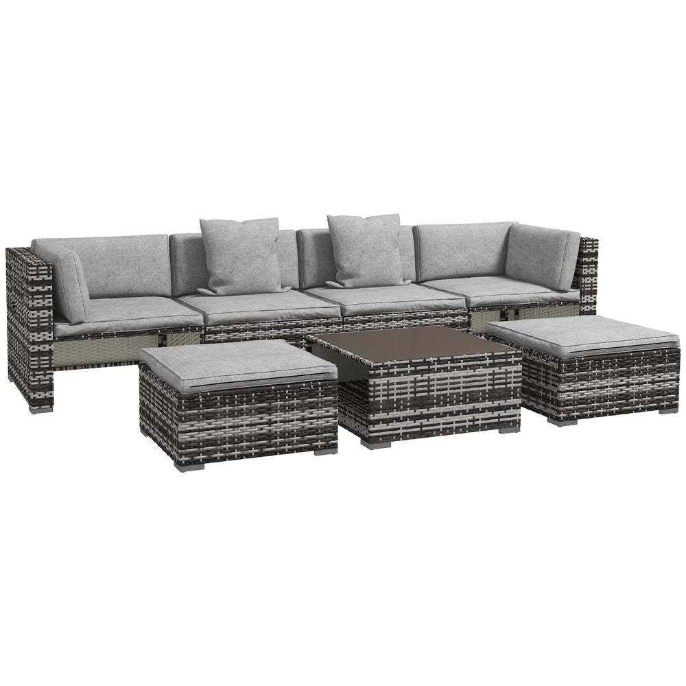 Outsunny 7 PCs Rattan Garden Furniture Set with Side Shelf, Stools, Table, Grey - anydaydirect