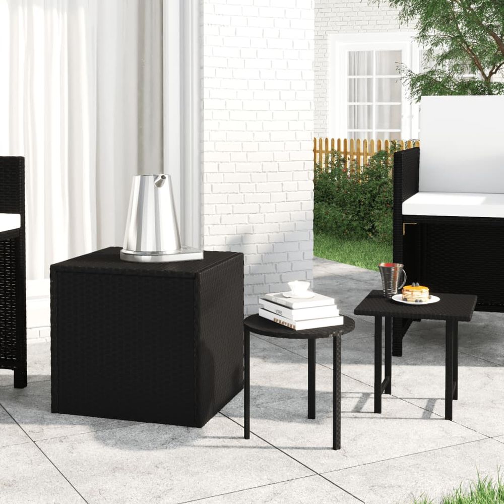 Side Tables 3 pcs Black Poly Rattan - anydaydirect