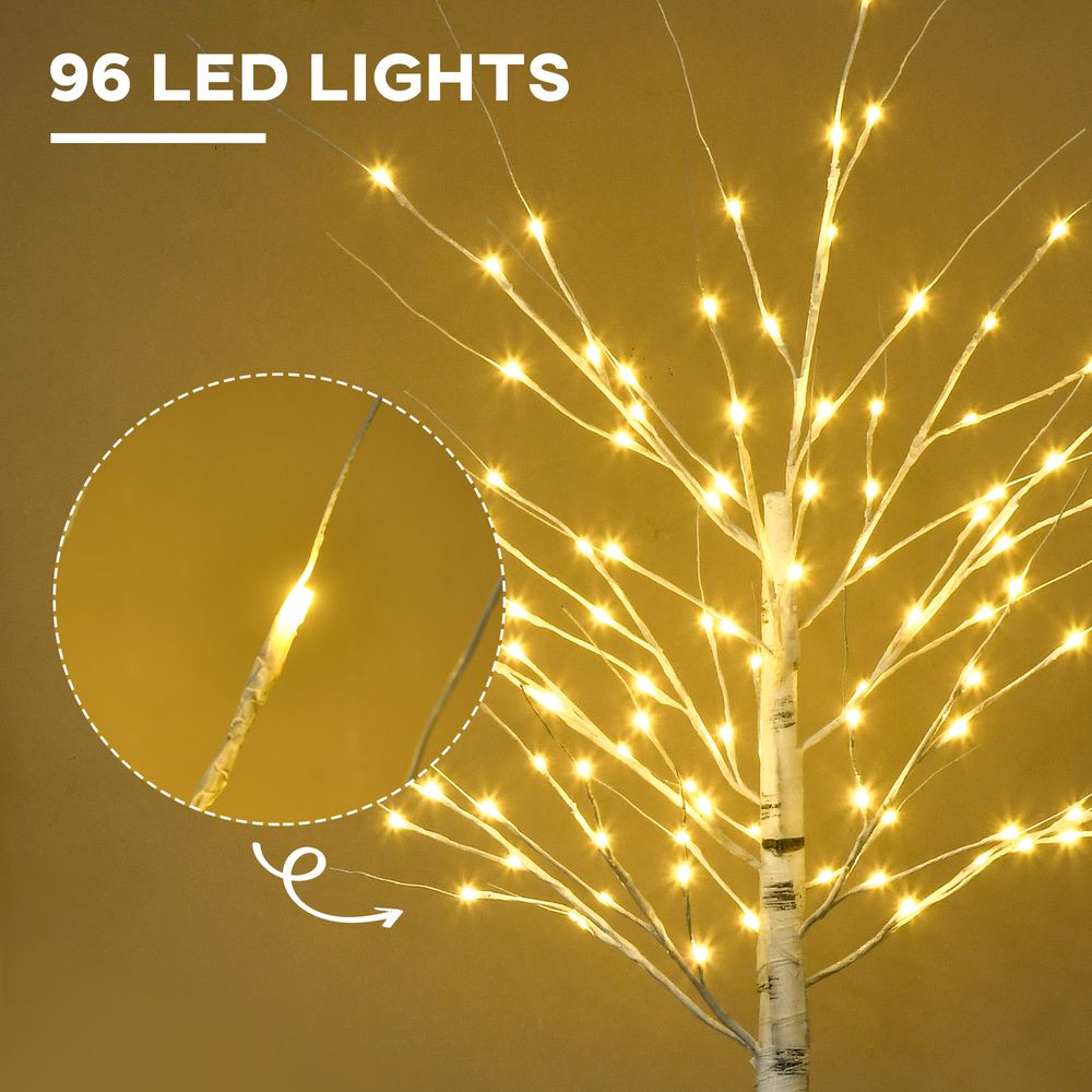 6ft Artificial White Birch Tree Light  96 Warm White Pre-Lit LED Light HOMCOM - anydaydirect