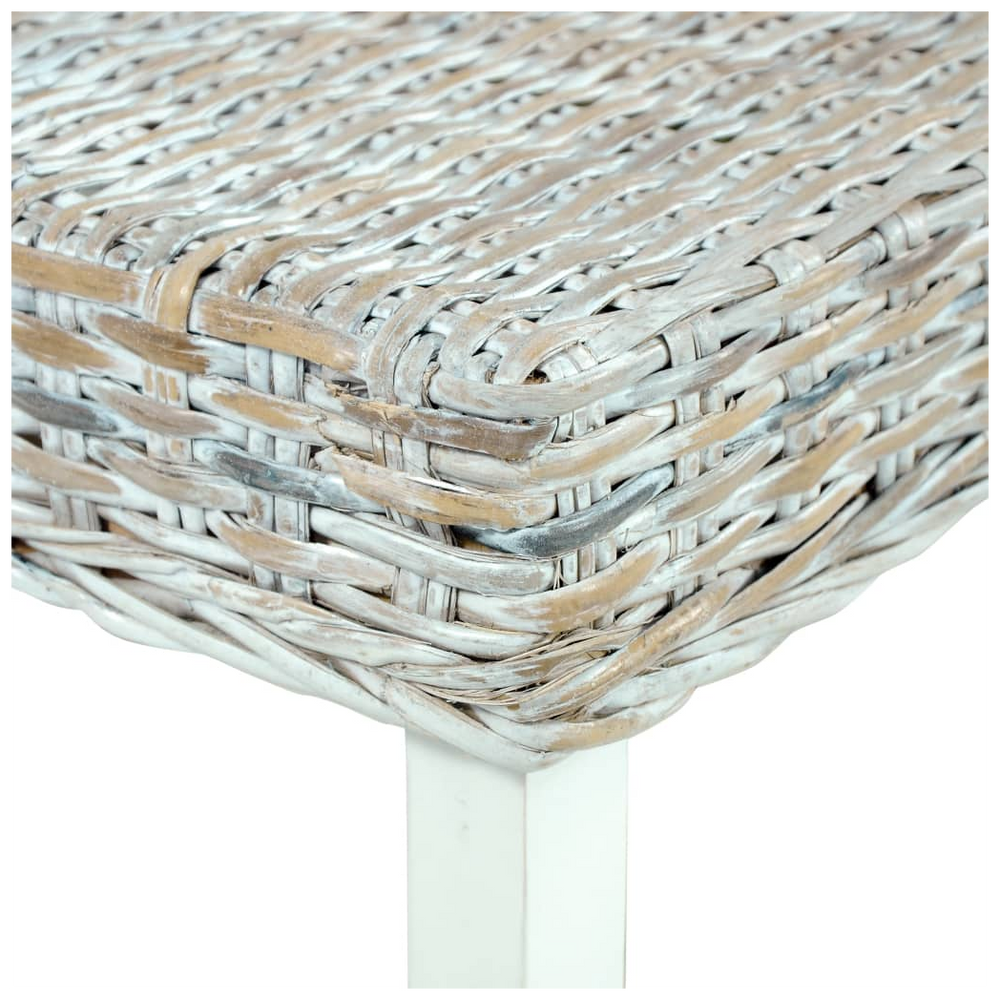 Bench 110 cm White Natural Kubu Rattan and Solid Mango Wood - anydaydirect
