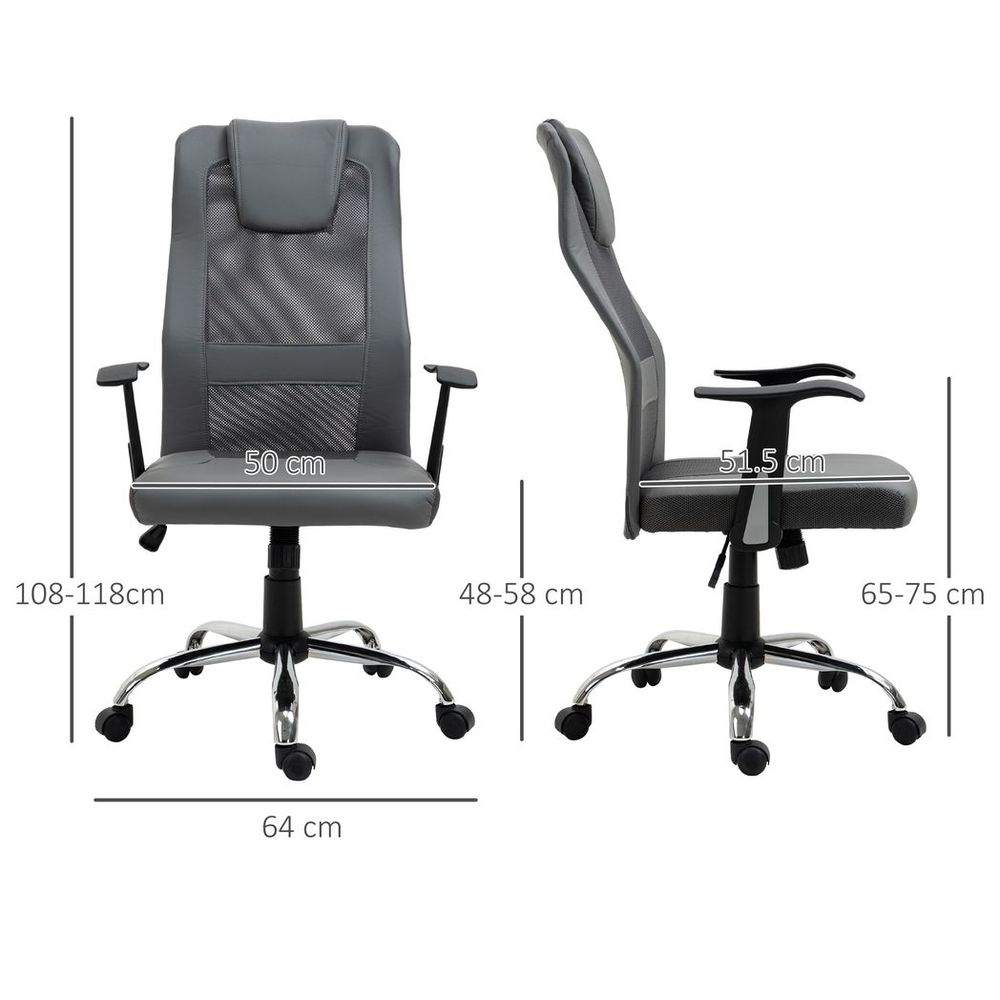 High Back Mesh Office Chair Swivel Chair w/ Headrest Armrests Grey - anydaydirect