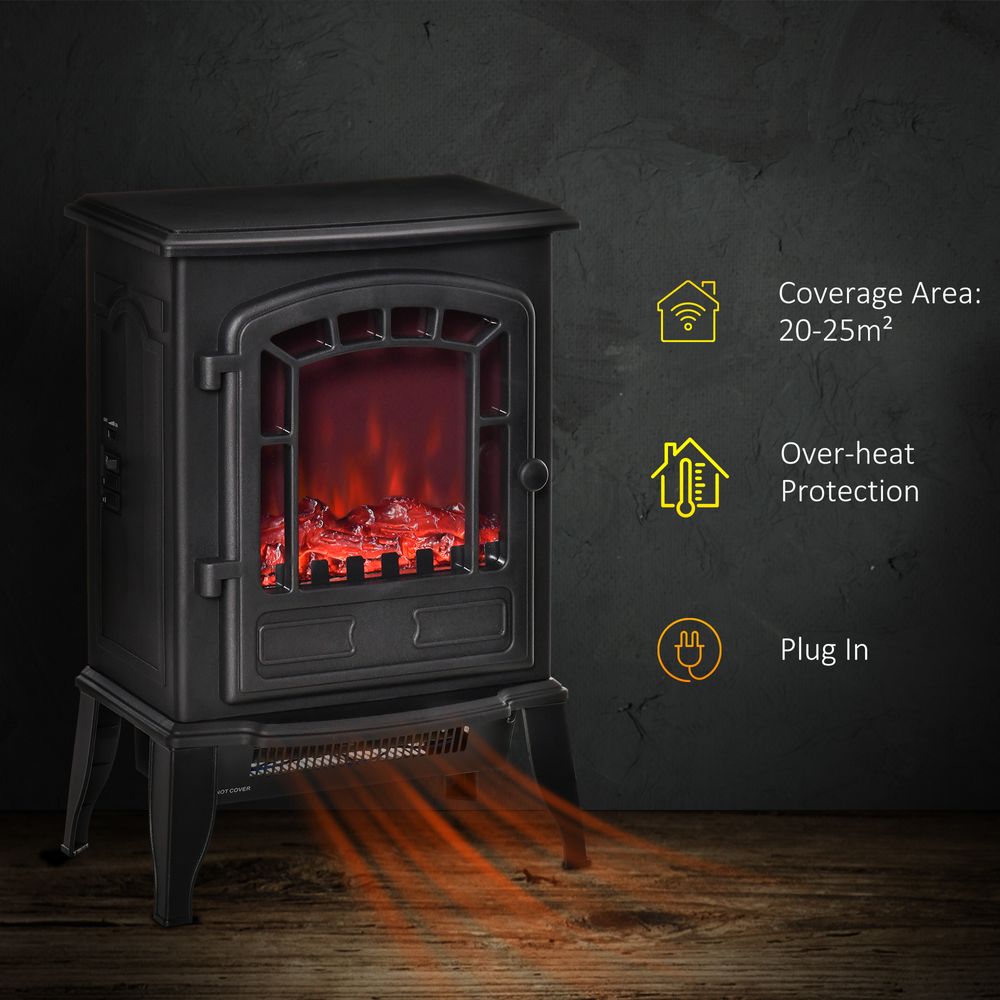 Free standing Electric Fireplace Stove Flame Effect Overheat Safety Protectio - anydaydirect