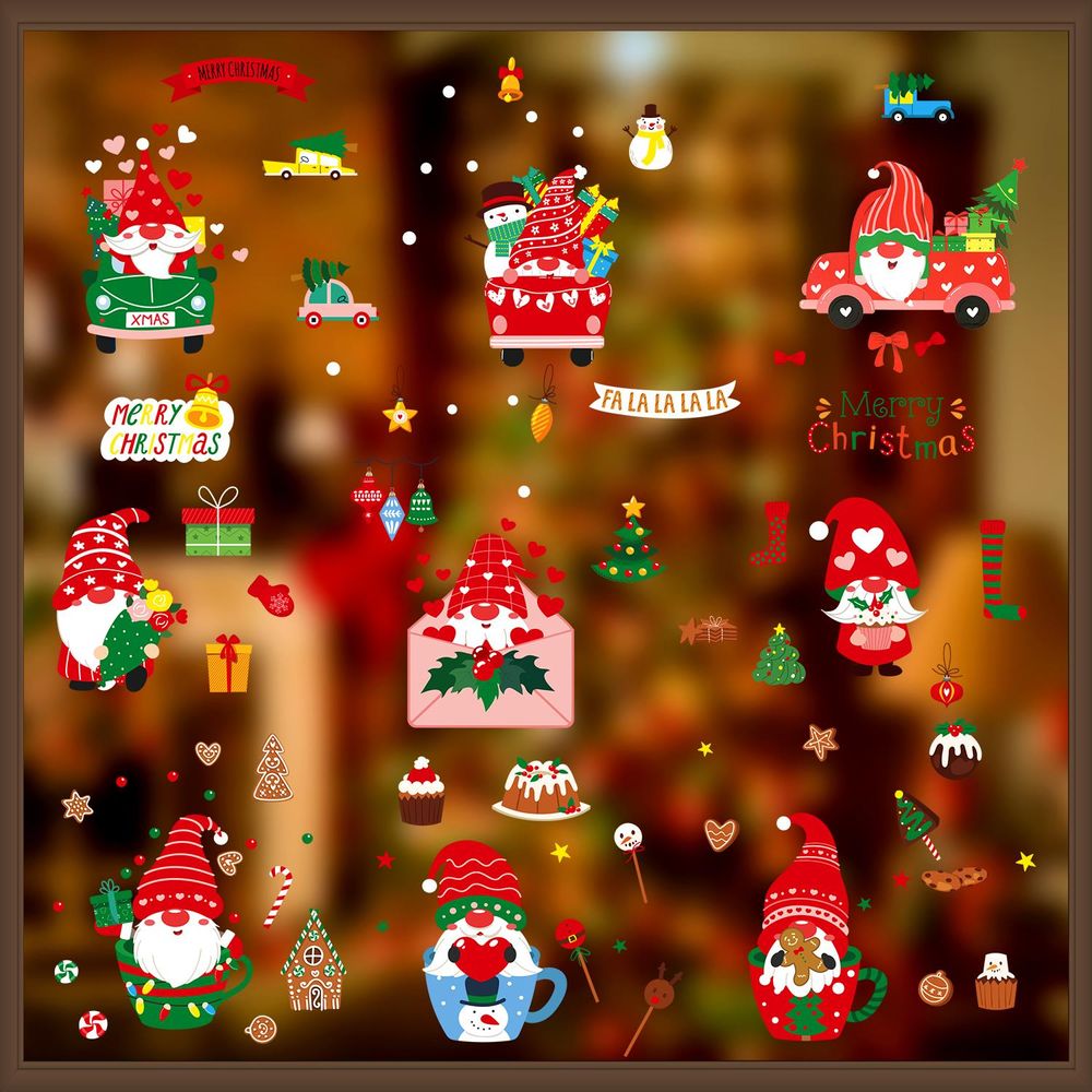 9 Sheets Christmas Window Stickers Double-side PVC Reusable Window Cling - anydaydirect