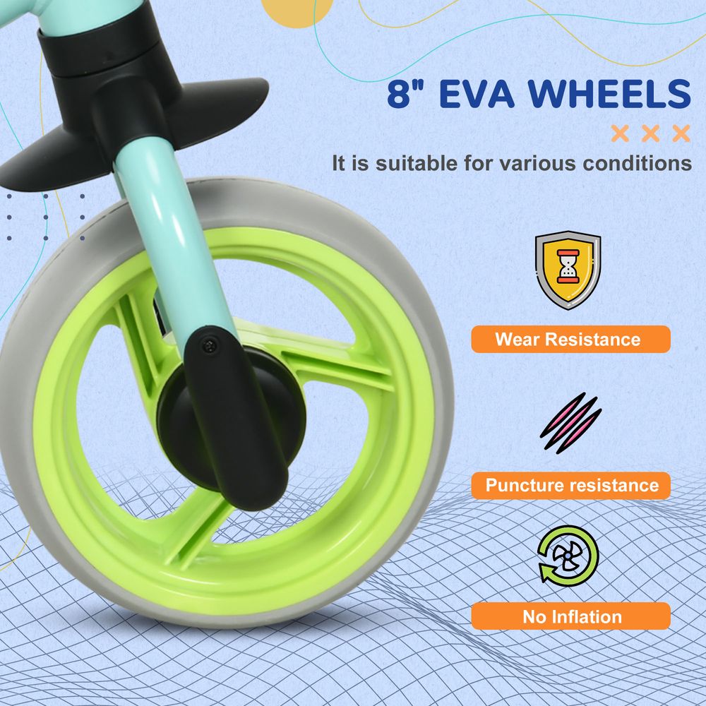8" Baby Balance Bike w/ Adjustable Seat, Puncture-Free EVA Wheels - Green - anydaydirect