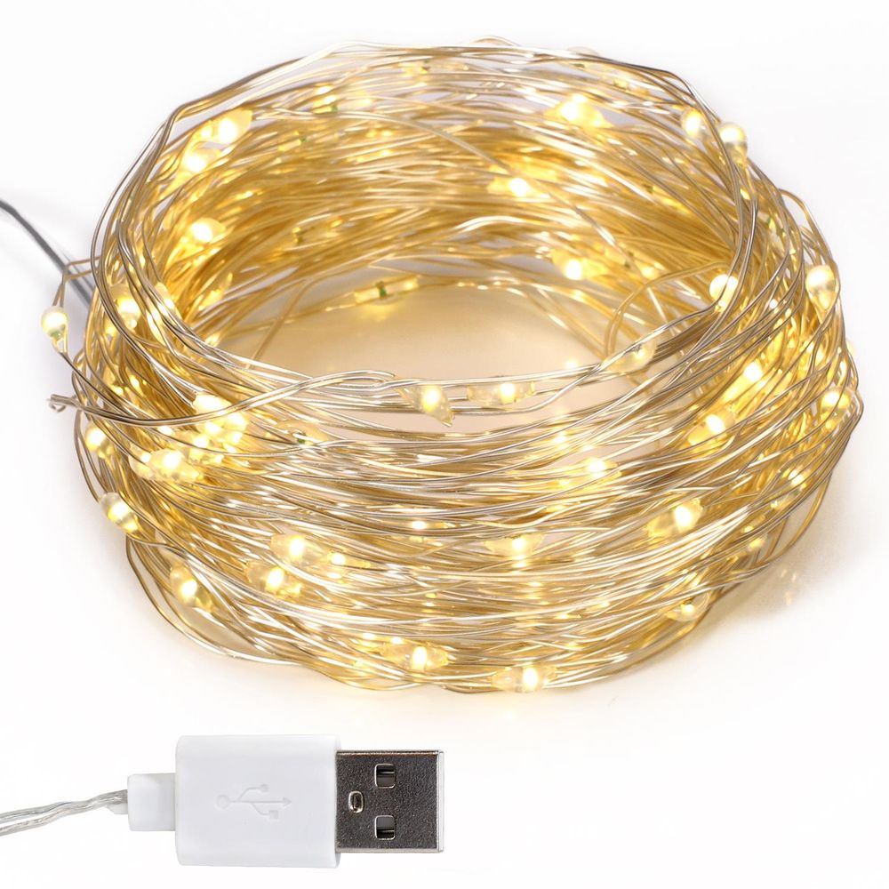 Fairy String Lights 39ft 120LED USB Operated Warm White Christmas Lights - anydaydirect