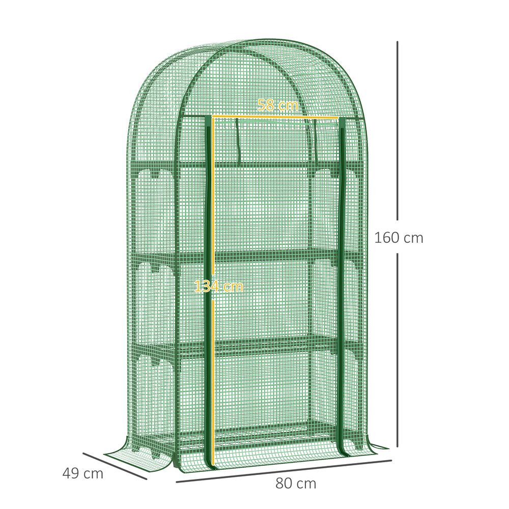 80x49x160cm Mini Greenhouse with Storage Shelf, Roll-Up ZipDoorPE Cover, Green - anydaydirect
