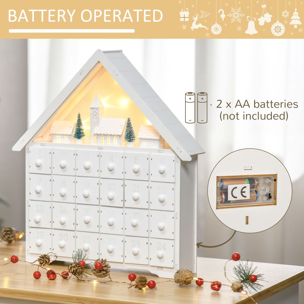 24-Drawer Christmas Advent Calendar Wooden Light-Up Countdown White - anydaydirect