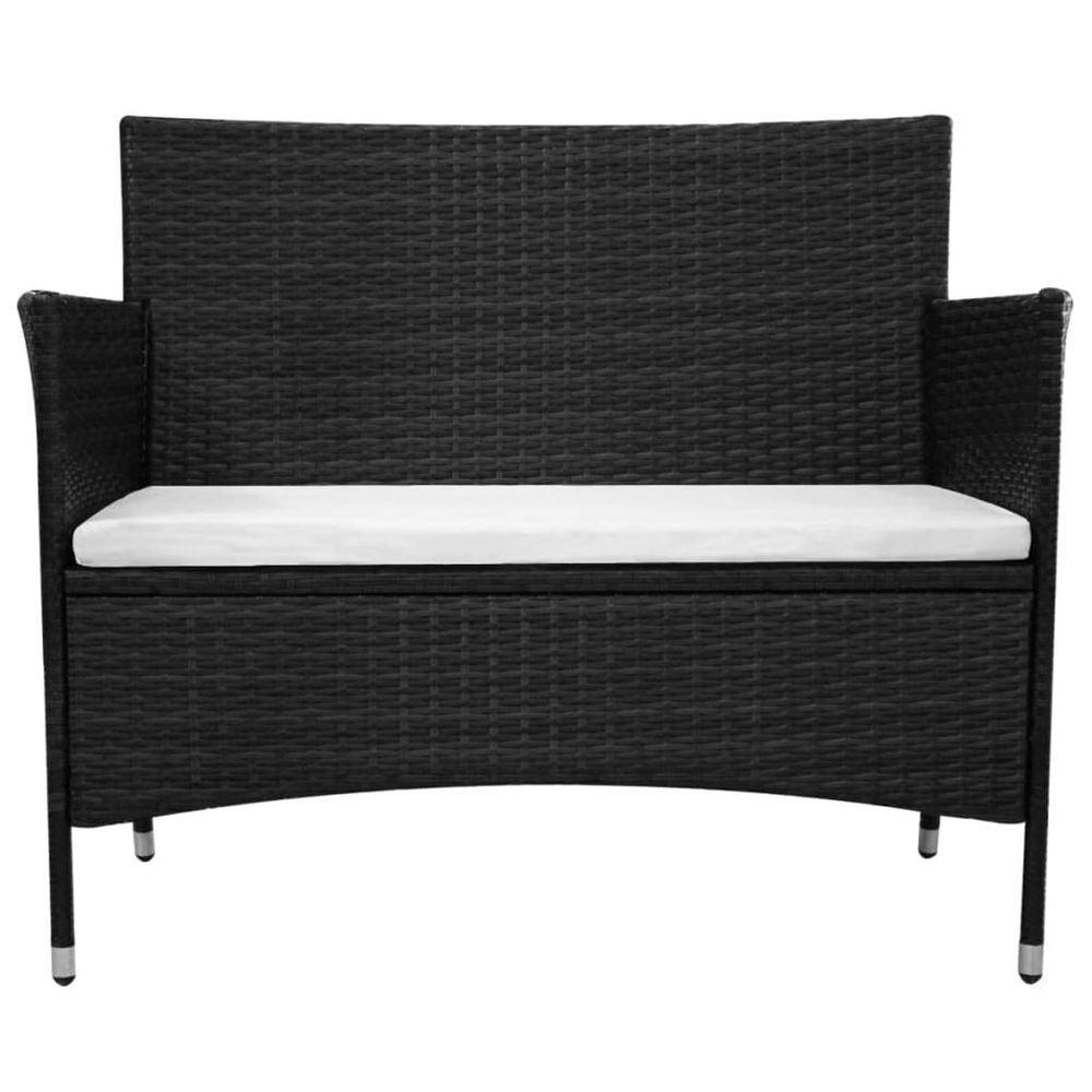 Garden Bench with Cushion Poly Rattan Black - anydaydirect