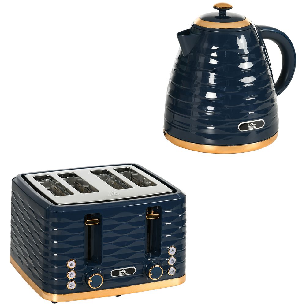 HOMCOM Kettle and Toaster Set 1.7L Rapid Boil Kettle & 4 Slice Toaster Blue - anydaydirect