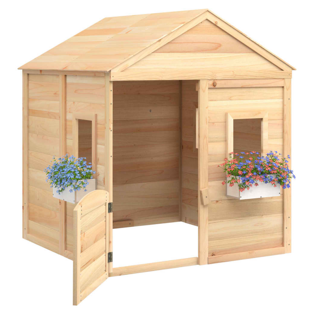 Playhouse with Lockable Door and Flower Pots Solid Wood Fir - anydaydirect